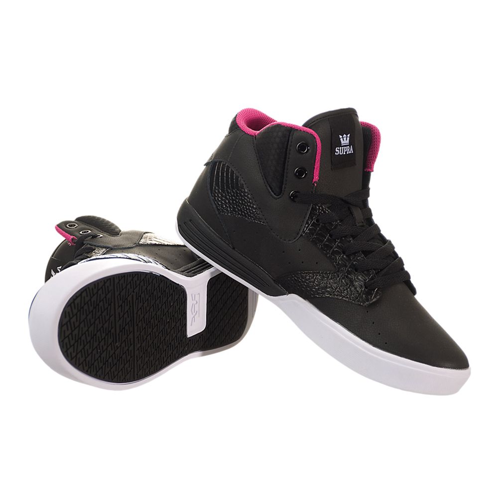 Chaussures de Skate Supra Khan Noir Black/Fuchsia-White Homme | QAS-42320325